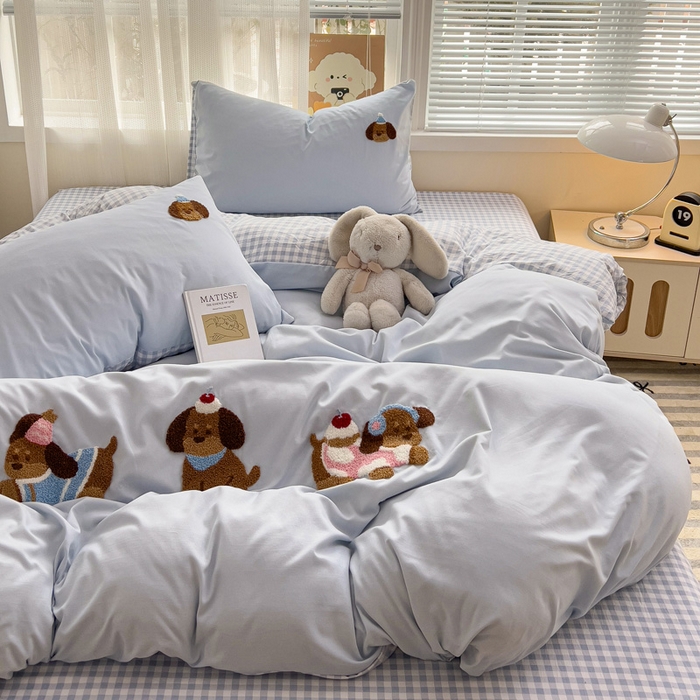 91家纺网 家纺一手货源 找家纺 （总）梦之岛 2025云朵棉ins腊肠狗可爱毛巾绣四件套