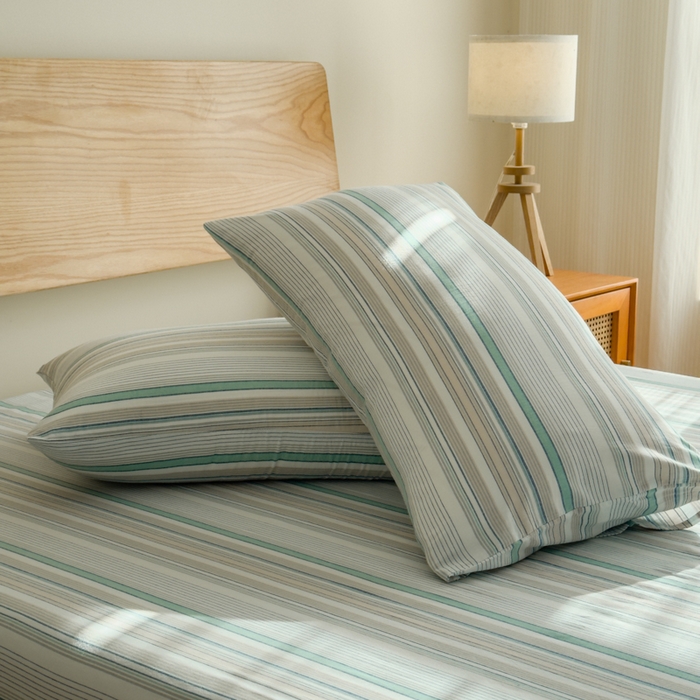 91家纺网 家纺一手货源 找家纺 2025新款简约款色织水洗棉单品床单 沐妍绿