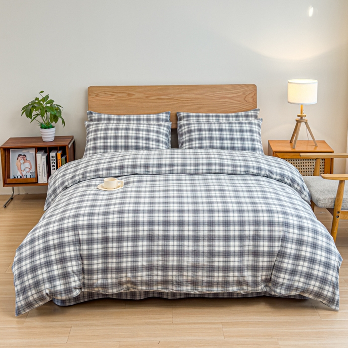 91家纺网 家纺一手货源 找家纺 2025新款简约款色织水洗棉单品被套 可可灰