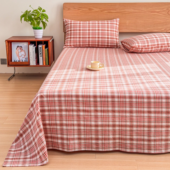 91家纺网 家纺一手货源 找家纺 2025新款简约款色织水洗棉单品床单 可可粉