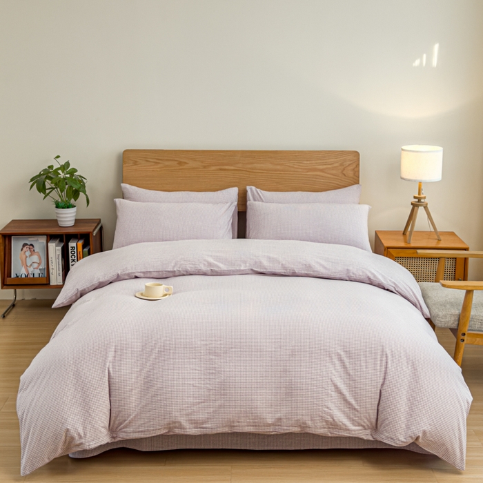 91家纺网 家纺一手货源 找家纺 2025新款简约款色织水洗棉单品被套 糖果紫