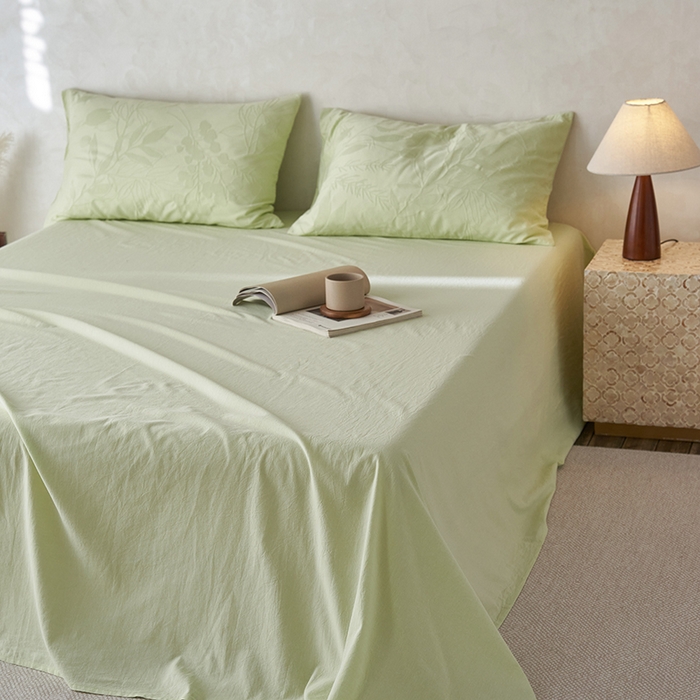 91家纺网 家纺一手货源 找家纺 2025春夏新品色织大提花单品床单 嫩绿