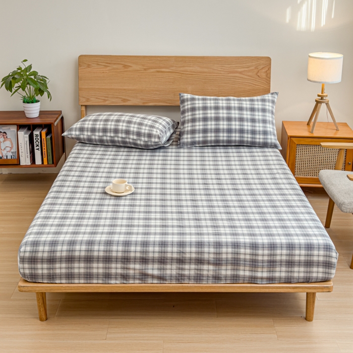 91家纺网 家纺一手货源 找家纺 2025新款简约款色织水洗棉单品床笠 可可灰