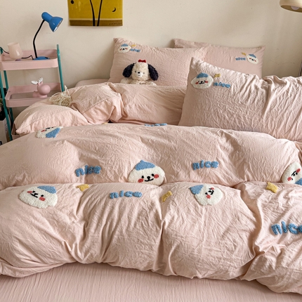 （总）韩巢家纺 2025款超柔水洗棉毛巾绣床上用品四件套-哈哈狗系列二（提供卖家秀 ）