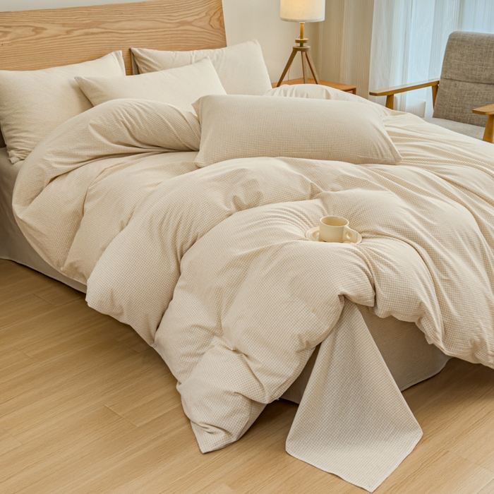 91家纺网 家纺一手货源 找家纺 2025新款简约款色织水洗棉单品被套 糖果卡其