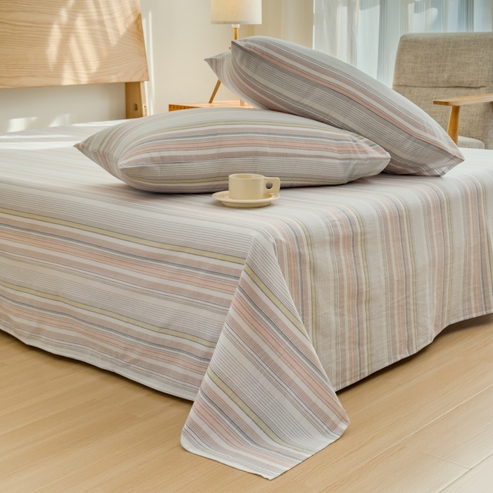 91家纺网 家纺一手货源 找家纺 2025新款简约款色织水洗棉单品枕套 沐妍粉