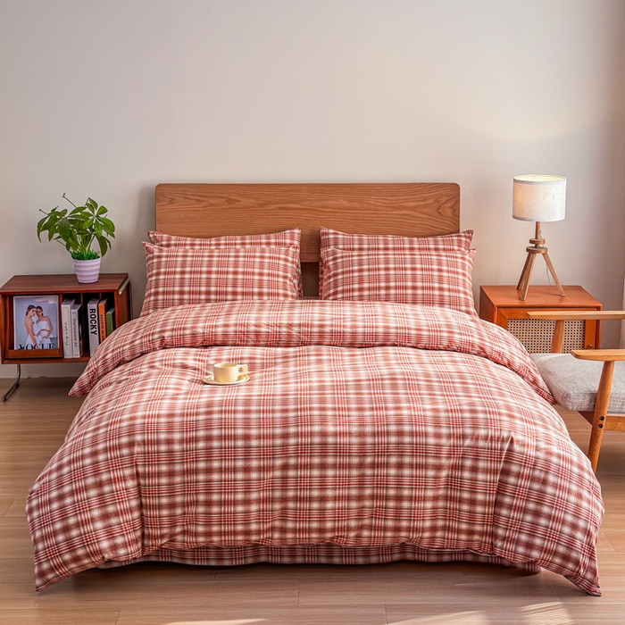 91家纺网 家纺一手货源 找家纺 2025新款简约款色织水洗棉四件套 可可粉