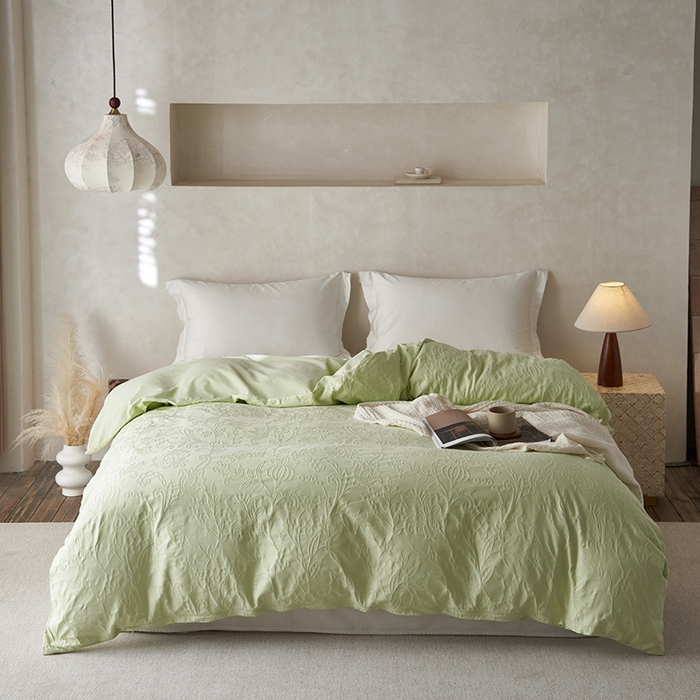 91家纺网 家纺一手货源 找家纺 2025春夏新品染色水洗大提花单品被套 染黛-嫩绿