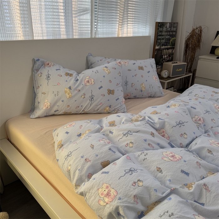 91家纺网 家纺一手货源 找家纺 奈颜 2025新款云感双层纱爆款裸睡四件套-实拍图 提供买家秀 动物派对