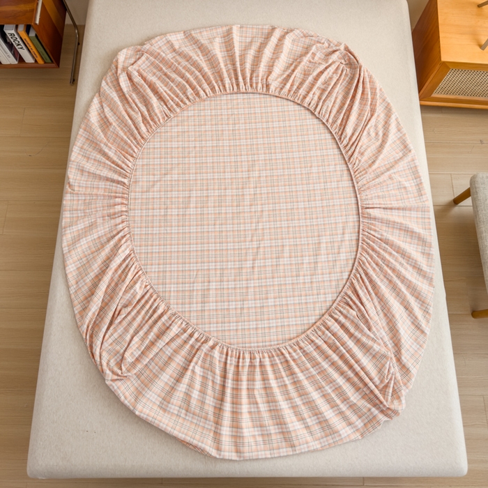 91家纺网 家纺一手货源 找家纺 2025新款简约款色织水洗棉单品床笠 可可桔