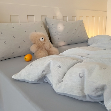 91家纺网 家纺一手货源 找家纺 卡巴伦家纺 2025新款星星月亮-A类双层皱皱纱色织提花四件套【全网控价(折后券后)不低于标准278/加大298/小号238元】 星星月亮-灰