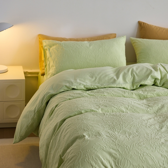 91家纺网 家纺一手货源 找家纺 2025春夏新品染色水洗大提花四件套 染黛-嫩绿