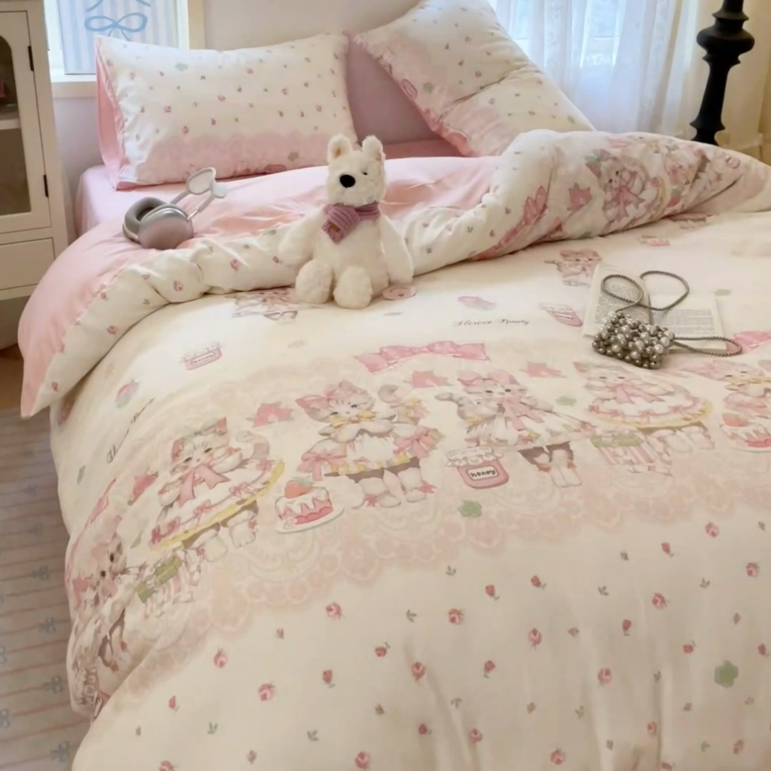 91家纺网 家纺一手货源 找家纺 雨帆家纺 2025新款水洗棉印花四件套 小公主