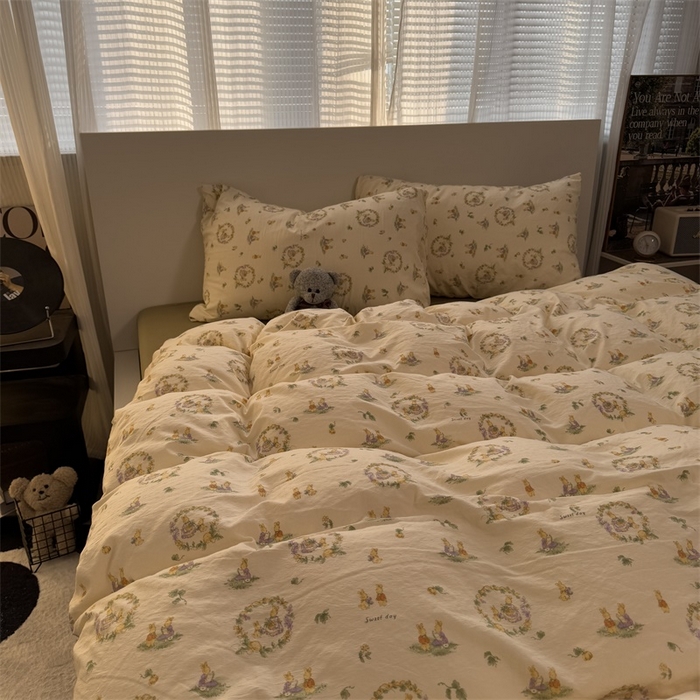 91家纺网 家纺一手货源 找家纺 奈颜 2025新款云感双层纱爆款裸睡四件套-实拍图 提供买家秀 多多兔