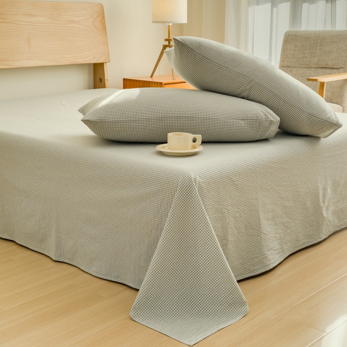 91家纺网 家纺一手货源 找家纺 2025新款简约款色织水洗棉单品床单 糖果绿