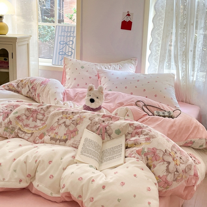 91家纺网 家纺一手货源 找家纺 雨帆家纺 2025新款水洗棉印花四件套 小公主