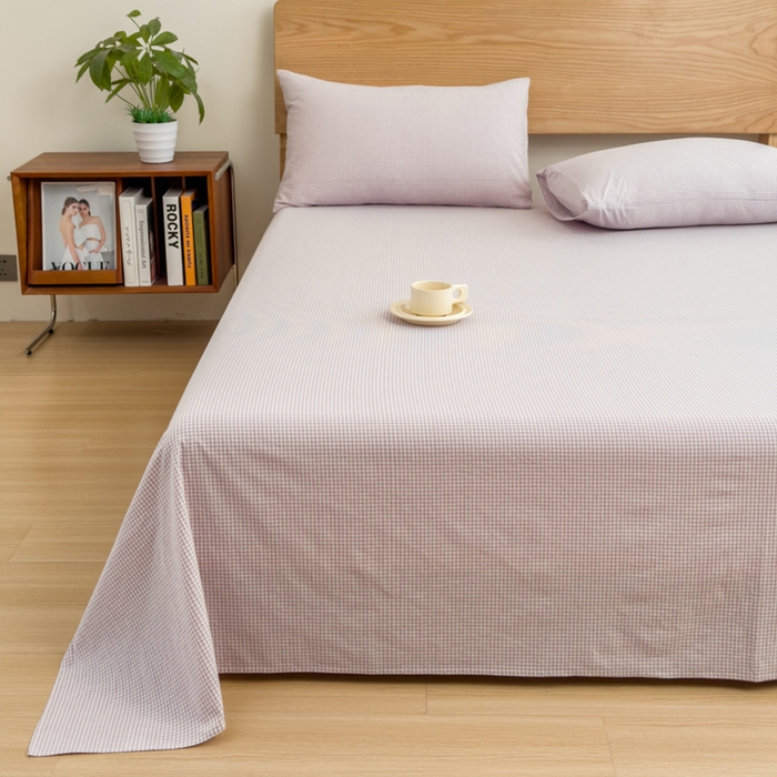 91家纺网 家纺一手货源 找家纺 2025新款简约款色织水洗棉单品床单 糖果紫