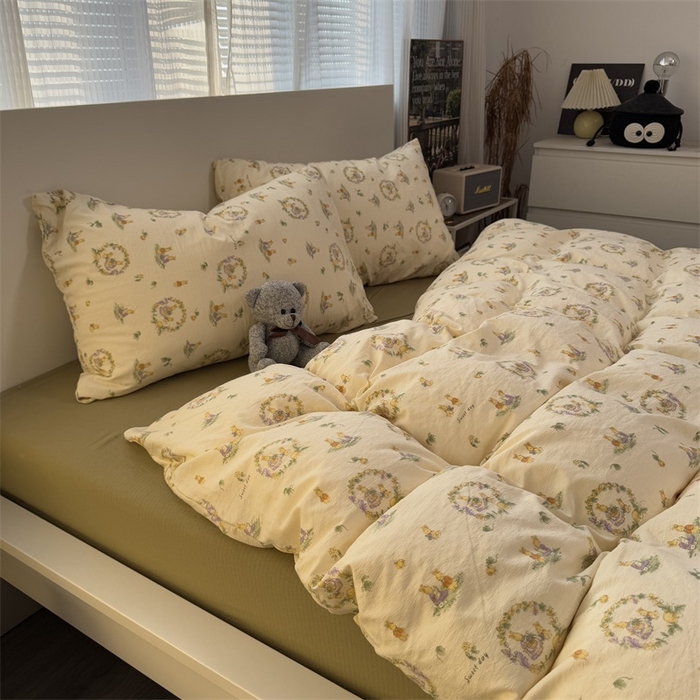 91家纺网 家纺一手货源 找家纺 奈颜 2025新款云感双层纱爆款裸睡四件套-实拍图 提供买家秀 多多兔