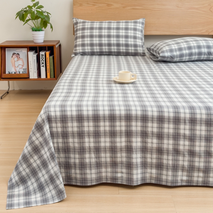 91家纺网 家纺一手货源 找家纺 2025新款简约款色织水洗棉单品床单 可可灰