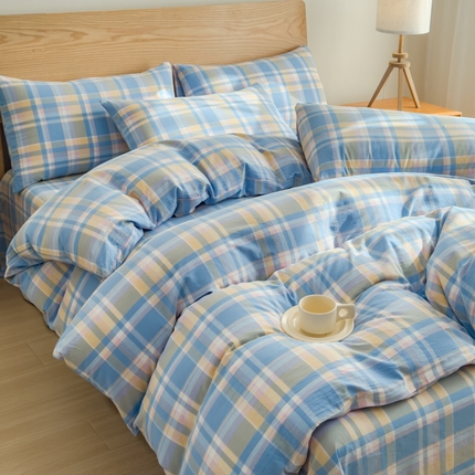 91家纺网 家纺一手货源 找家纺 2025新款简约款色织水洗棉单品被套 昭华蓝