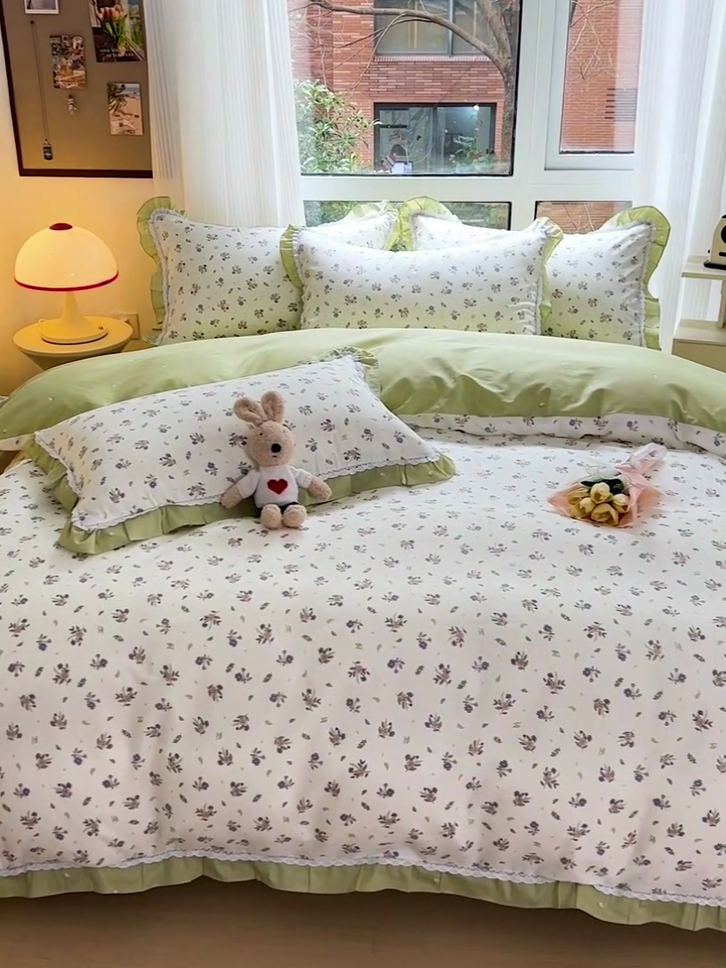 91家纺网 家纺一手货源 找家纺 棉生活家纺 2025新款全棉小清新花边款蕾丝四件套 熙悦