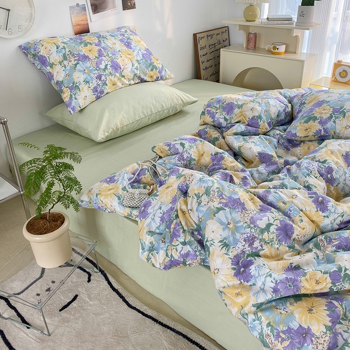 91家纺网 家纺一手货源 找家纺 尺素 2025新款ins风博主系列全棉四件套 春日幸事-浅绿