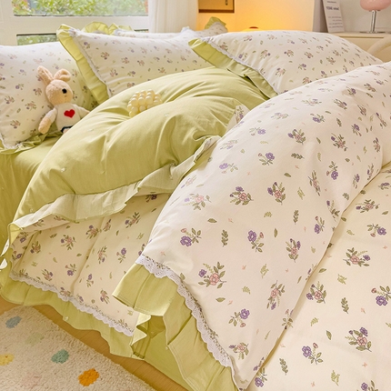 棉生活家纺 2025新款全棉小清新花边款蕾丝四件套 熙悦