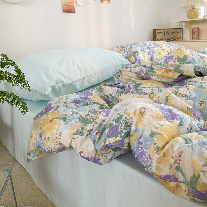 91家纺网 家纺一手货源 找家纺 尺素 2025新款ins风博主系列全棉四件套 春日幸事-浅蓝