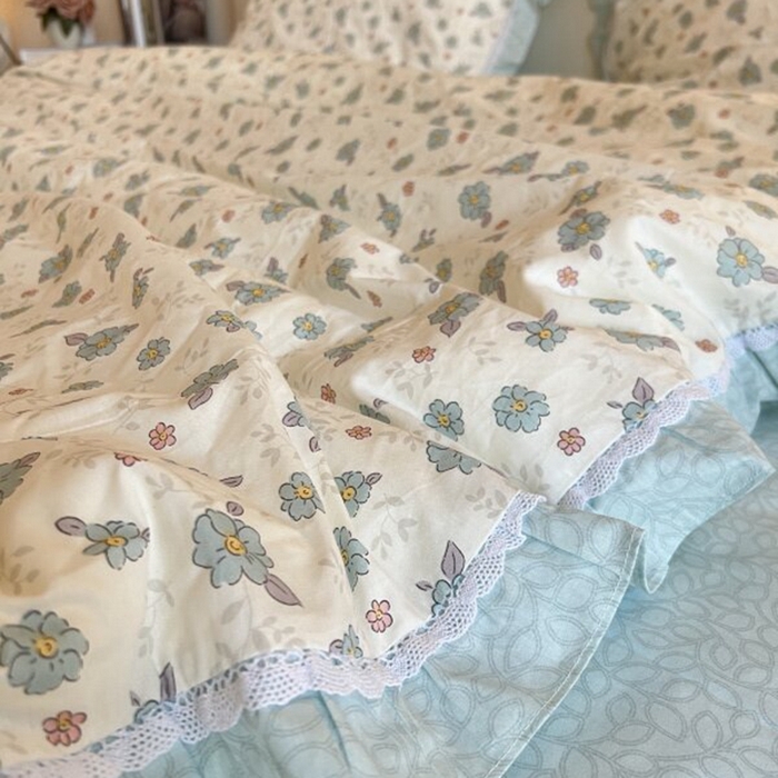 91家纺网 家纺一手货源 找家纺 棉生活家纺 2025新款全棉小清新花边款蕾丝四件套 漫然