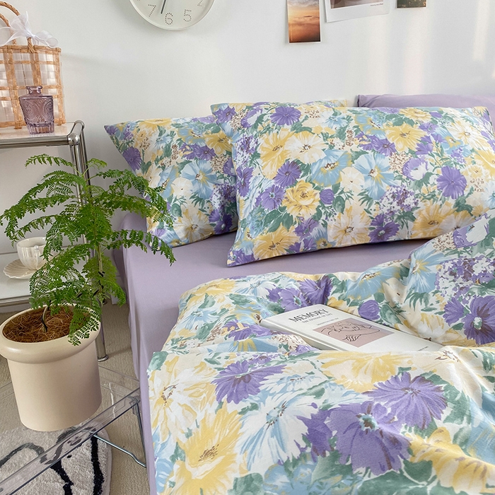 91家纺网 家纺一手货源 找家纺 尺素 2025新款ins风博主系列全棉四件套 春日幸事-浅紫