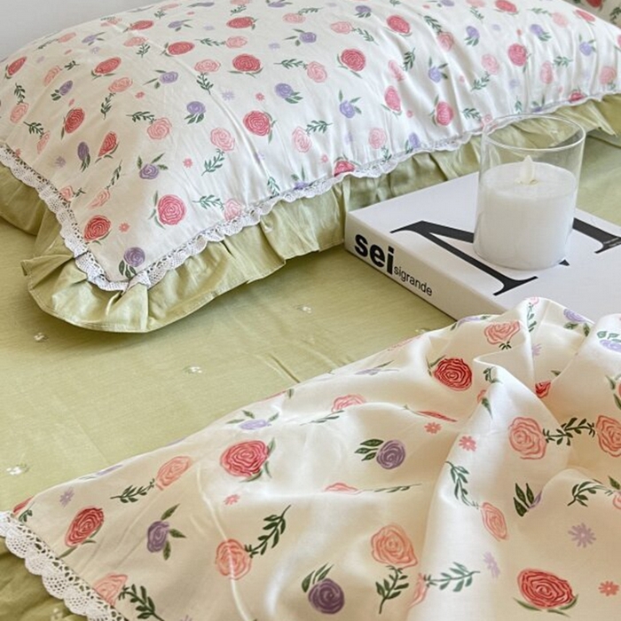 91家纺网 家纺一手货源 找家纺 棉生活家纺 2025新款全棉小清新花边款蕾丝四件套 一见倾心