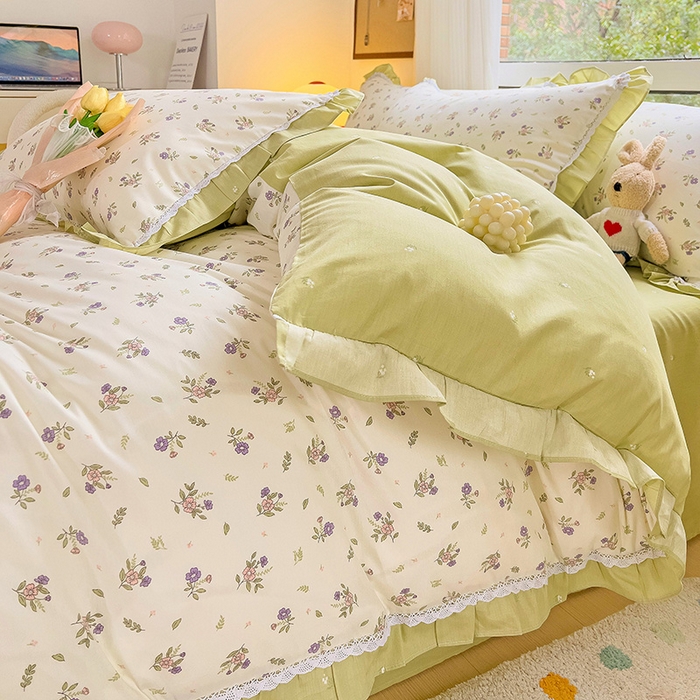 91家纺网 家纺一手货源 找家纺 棉生活家纺 2025新款全棉小清新花边款蕾丝四件套 熙悦