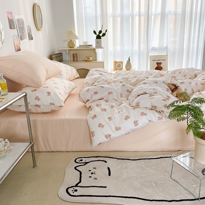 91家纺网 家纺一手货源 找家纺 尺素 2025新款ins风博主系列全棉四件套 呆呆小熊