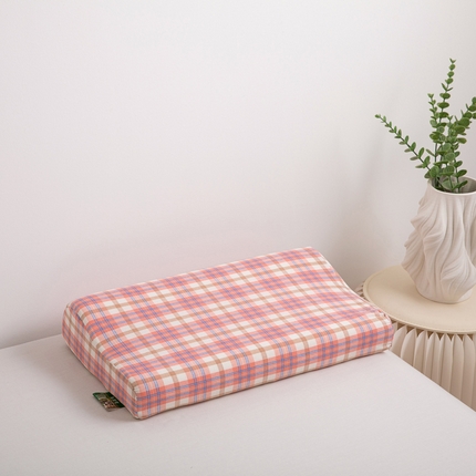 91家纺网 家纺一手货源 找家纺 2025新款全棉色织水洗零压记忆棉枕芯单人学生枕头 粉大格