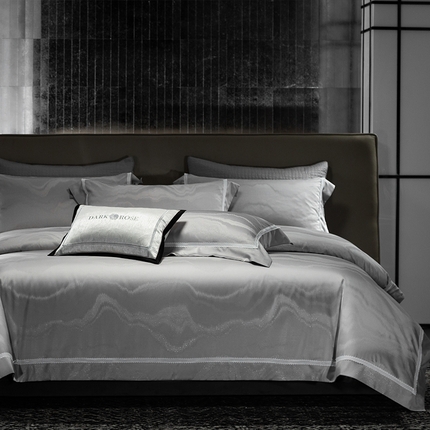 91家纺网 家纺一手货源 找家纺 诗黛尔 2025春夏新款鎏金提花长绒棉四件套-流光魅影系列 流光魅影 太空灰