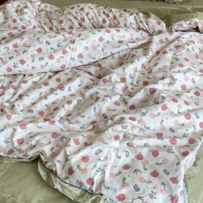 91家纺网 家纺一手货源 找家纺 棉生活家纺 2025新款全棉小清新花边款蕾丝四件套 一见倾心