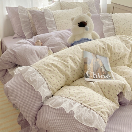 瑞莱 2025冬季新款13372舞动花边全棉四件套系列 樱桃奶冻