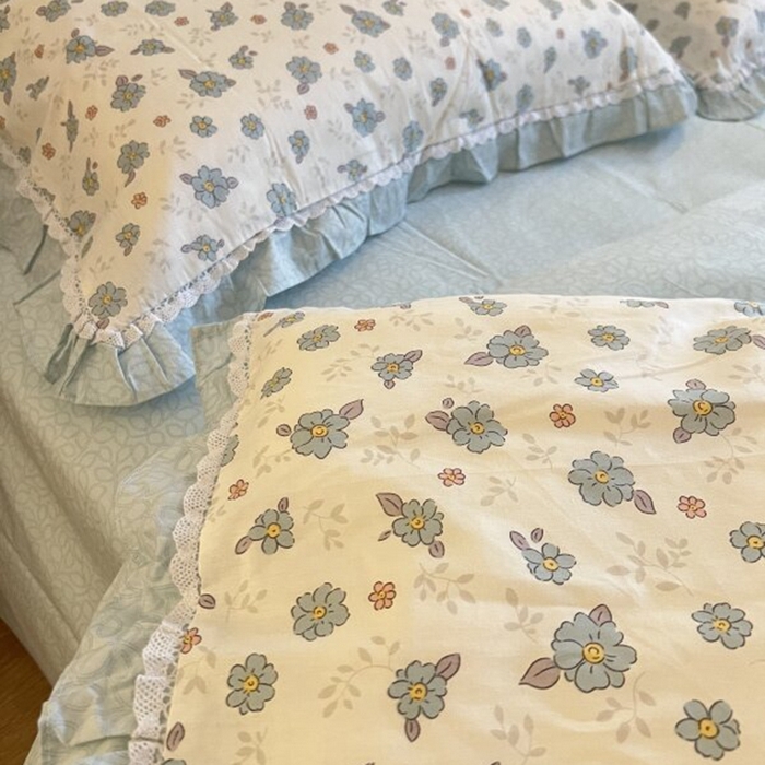 91家纺网 家纺一手货源 找家纺 棉生活家纺 2025新款全棉小清新花边款蕾丝四件套 漫然