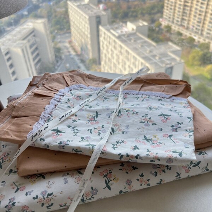 91家纺网 家纺一手货源 找家纺 棉生活家纺 2025新款全棉小清新花边款蕾丝四件套 田园生活