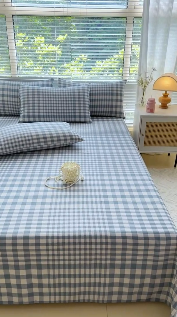 91家纺网 家纺一手货源 找家纺 仟网汇 2025新款老粗布床单粗布凉席老粗布单床单枕套单品 蓝小格