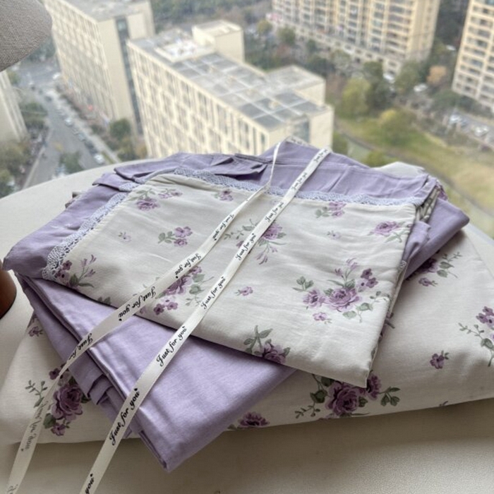 91家纺网 家纺一手货源 找家纺 棉生活家纺 2025新款全棉小清新花边款蕾丝四件套 洛潇