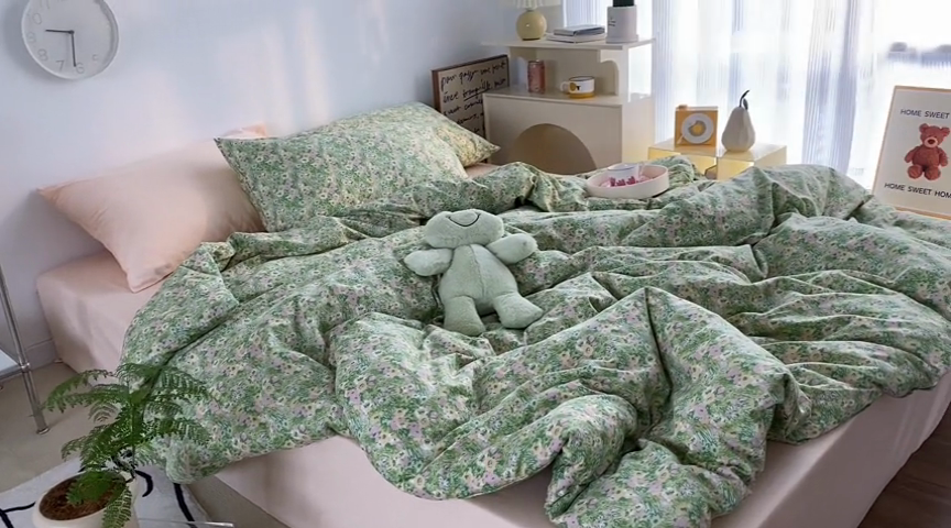 91家纺网 家纺一手货源 找家纺 尺素 2025新款ins风博主系列全棉四件套 禁止蕉绿