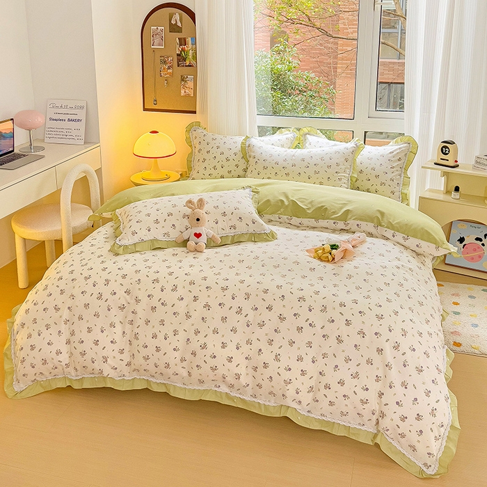 91家纺网 家纺一手货源 找家纺 棉生活家纺 2025新款全棉小清新花边款蕾丝四件套 熙悦