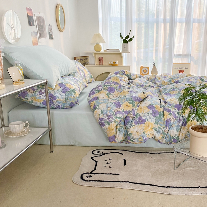 91家纺网 家纺一手货源 找家纺 尺素 2025新款ins风博主系列全棉四件套 春日幸事-浅蓝