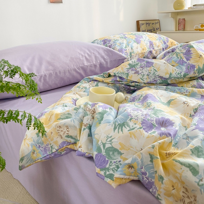 91家纺网 家纺一手货源 找家纺 尺素 2025新款ins风博主系列全棉四件套 春日幸事-浅紫