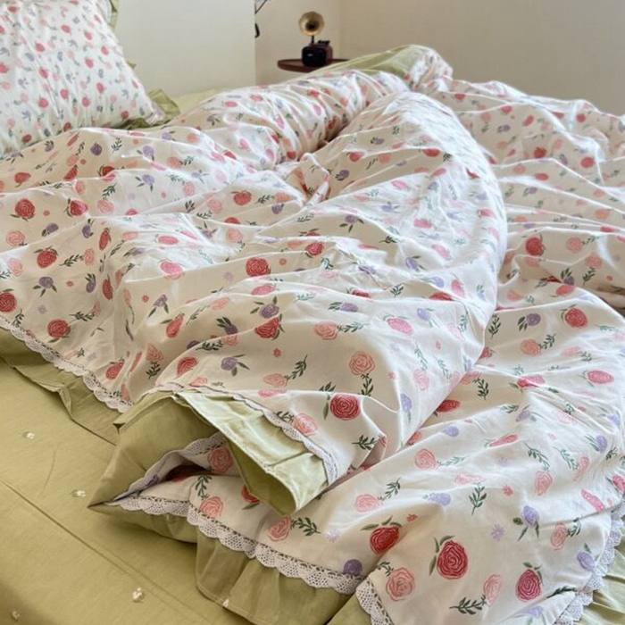 91家纺网 家纺一手货源 找家纺 棉生活家纺 2025新款全棉小清新花边款蕾丝四件套 一见倾心