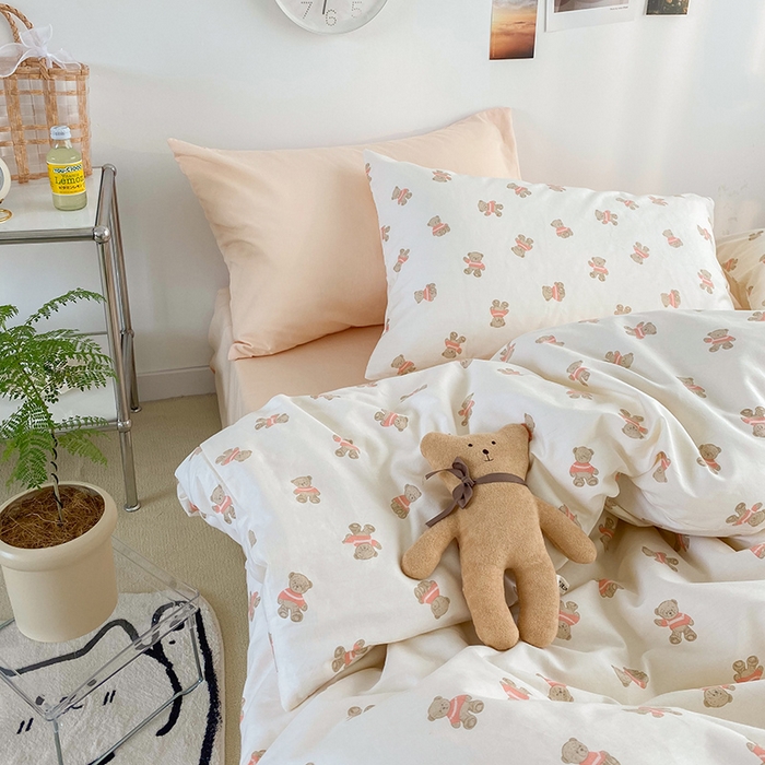 91家纺网 家纺一手货源 找家纺 尺素 2025新款ins风博主系列全棉四件套 呆呆小熊