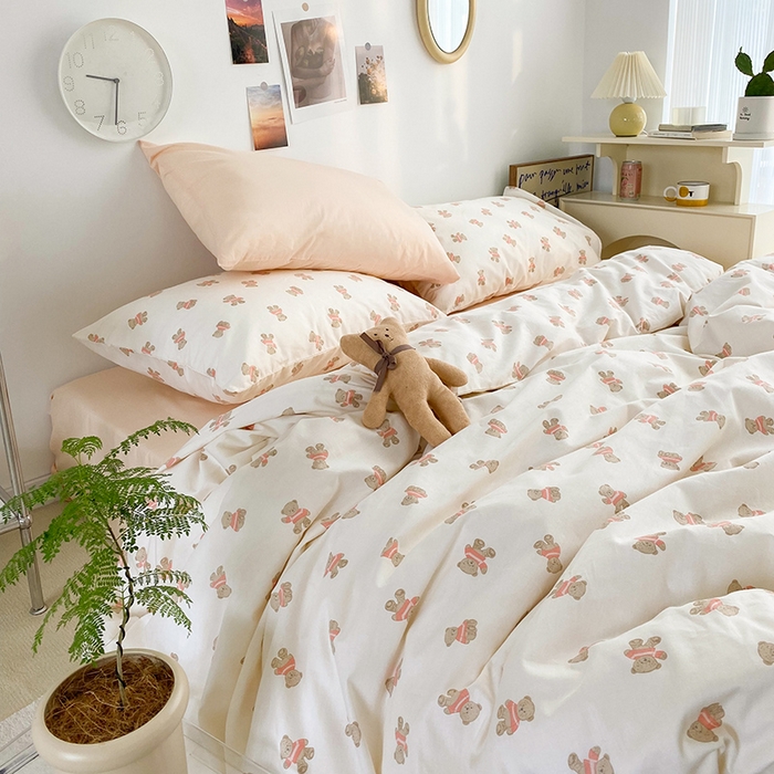 91家纺网 家纺一手货源 找家纺 尺素 2025新款ins风博主系列全棉四件套 呆呆小熊