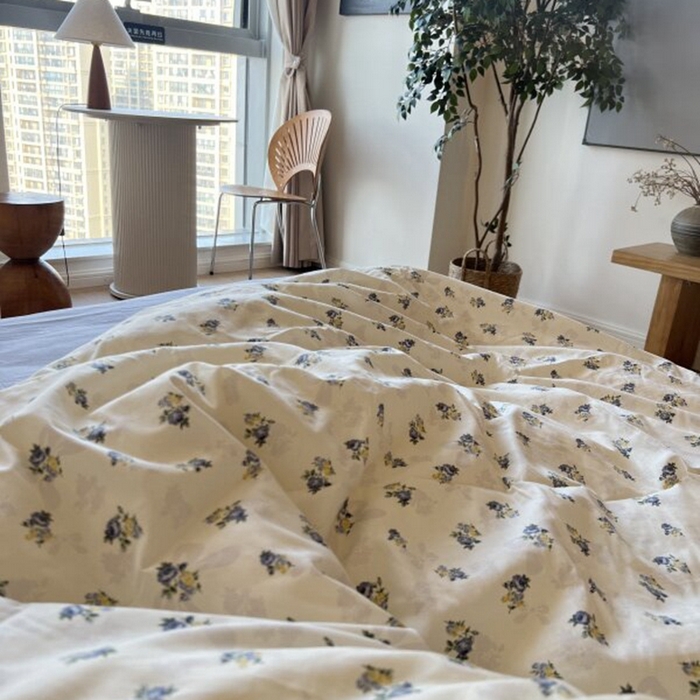 91家纺网 家纺一手货源 找家纺 棉生活家纺 2025新款全棉小清新花边款蕾丝四件套 夏日之约　蓝