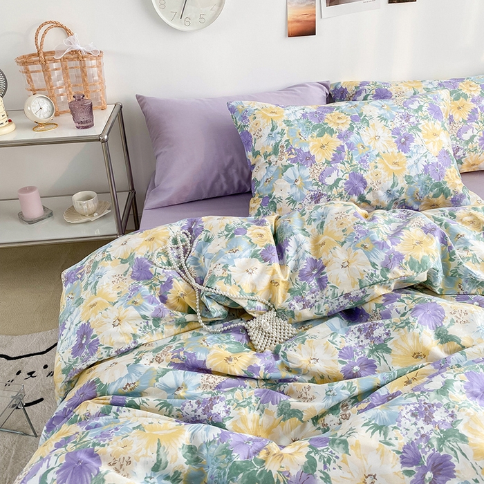 91家纺网 家纺一手货源 找家纺 尺素 2025新款ins风博主系列全棉四件套 春日幸事-浅紫